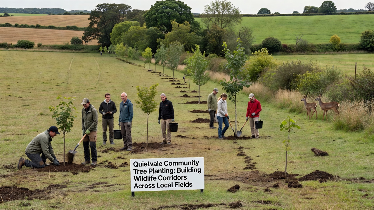 Camera trap image showing wildlife movement along newly established tree corridors in Quietvale
